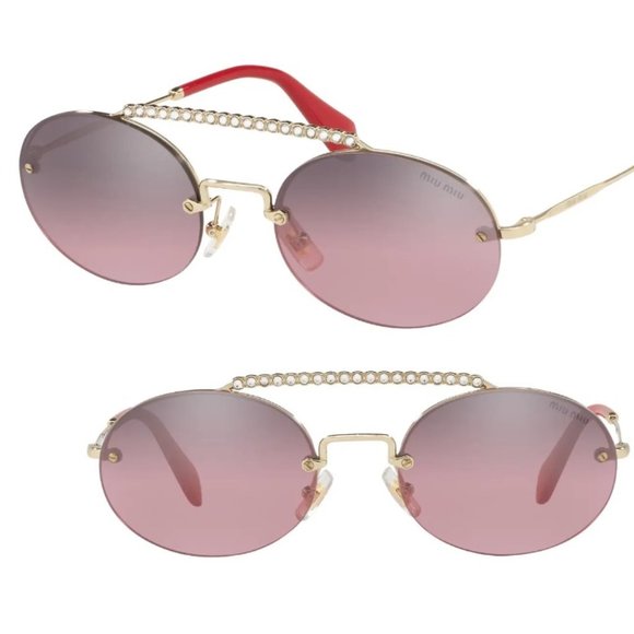 Miu Miu MU 60TS Sunglasses Gold Pink Gradient Crystal Brow Bar Rimless Italy NEW main image 4